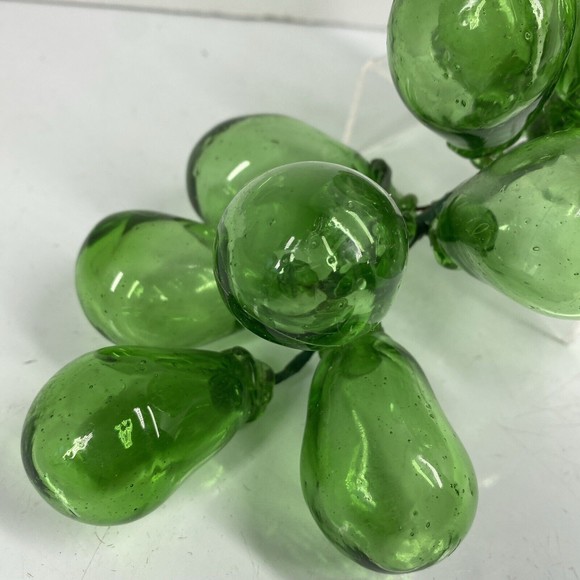 Vintage Large Green Glass Grapes Cluster 9" Murano Style Art Decor Fruit Leaves - Picture 2 of 8